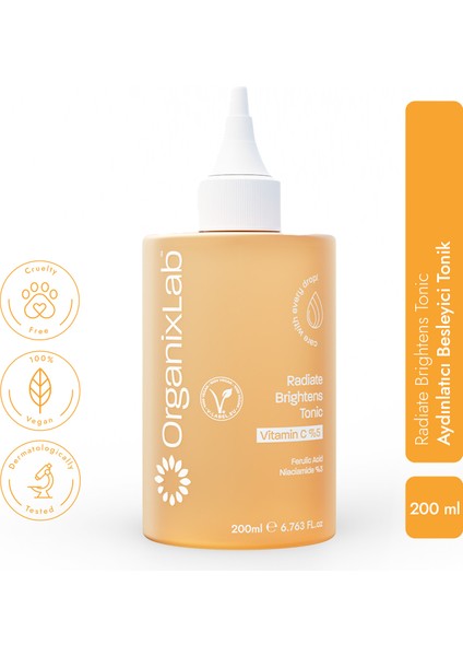 Organixlab Radiate Brightens C Vitaminli Aydınlatıcı Tonik I Cilt Tonu Eşitleyici | Tüm Cilt Tipleri 200 ml