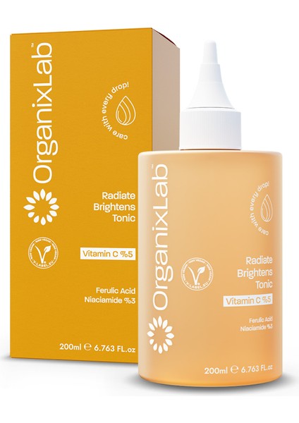 Organixlab Radiate Brightens C Vitaminli Aydınlatıcı Tonik I Cilt Tonu Eşitleyici | Tüm Cilt Tipleri 200 ml