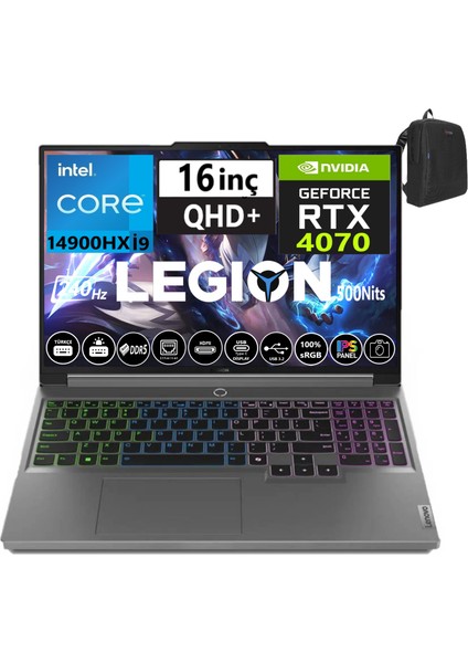 Legion 5 16IRX9 14.nesil Core I9 14900HX 32GB Ddr5 4tb SSD 8GB/RTX4070 140W Freedos 16" Wqxga 240Hz 500NITS IPS Taşınabilir Bilgisayar W83DG00F0TR08+WEBLEGELSINÇANTA