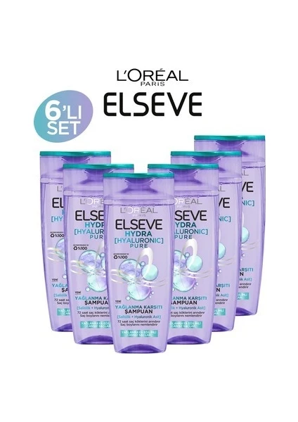 L'oréal Paris Elseve Hydra Pure Salisilik Asit İçeren Arındırıcı Şampuan 300 ml x 6 adet