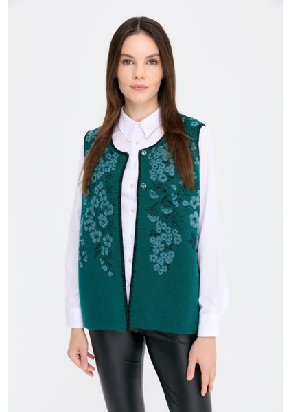 Kadın Sıfır Yaka Pıtırcık Çiçekli Yün Yelek K.ö.başı fiyatları