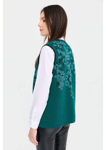 Kadın Sıfır Yaka Pıtırcık Çiçekli Yün Yelek K.ö.başı indirimleri