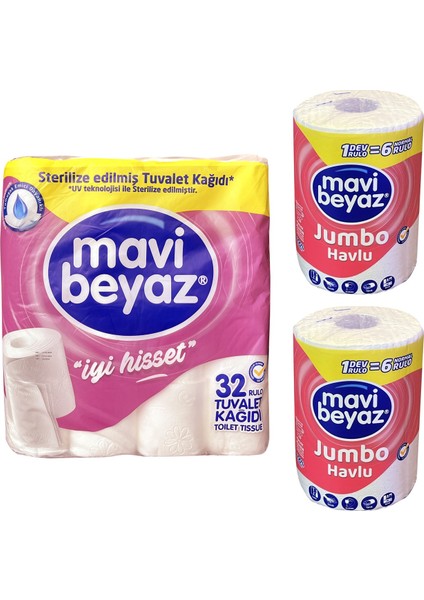 32 Li Tuvalet Kağıdı 2 Katlı + 2 Dev Rulo Jumbo Havlu