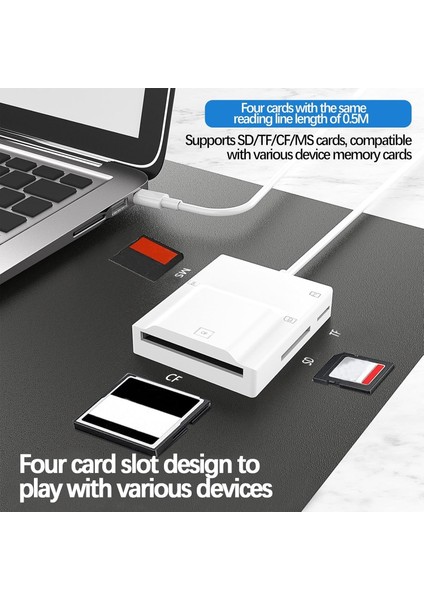 Tip C Kart Okuyucu 50cm Kablo Uzunluğu Type-C Kablolu Çoklu Kart Okuyucu Card Reader CF Compact Flash, SD kart, micro SD TF Card Memory Stick USB C Card Reader ZR780