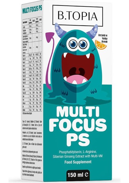 Multi Focus PS Şurup 150 ml - Çocuklar İçin Güçlü ve Dengeli Büyüme- L-Arjinin, Fosfotidilserin, Sibirya Ginsengi ve Japon Poligonumu