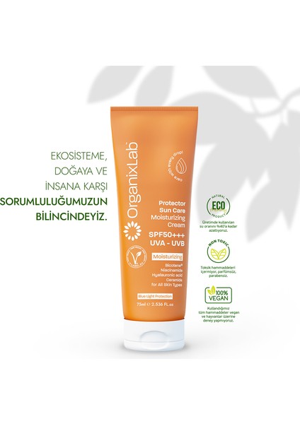 Organixlab Güneş Koruyucu Etkili Nemlendirici Yüz Kremi - Uva ve Uvb Etkili Spf 50 Güneş Kremi 75 ml