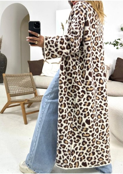Leopar Desenli Uzun Triko Ceket