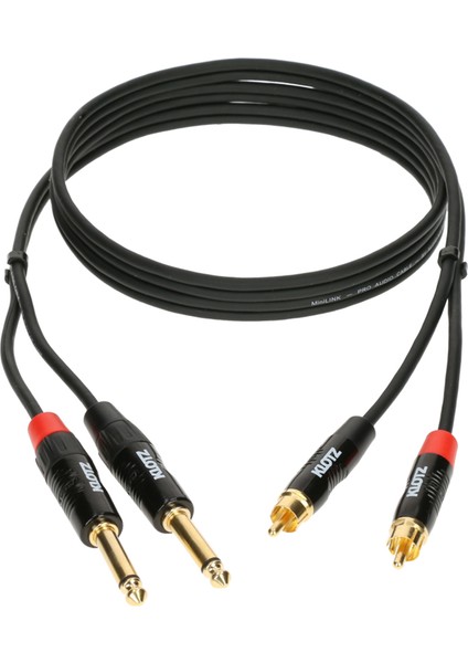 Pro Twincable Altın Uçlu 2x TS - 2x RCA 1,5mt İkili Siyah Kablo