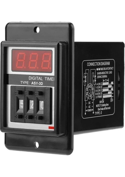 Asy-3d Dc 24V Gecikmeli Dpdt Dijital Zaman Rölesi - 99.9s