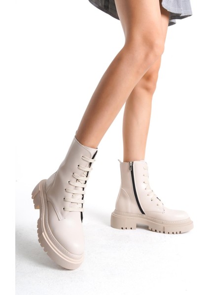 Kadın Hakiki Deri Bağcıklı Kalın Topuklu Fermuarlı Düz Postal Bot fiyatları