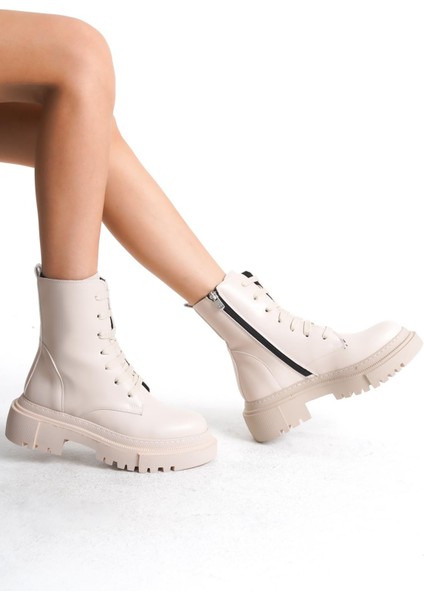 Kadın Hakiki Deri Bağcıklı Kalın Topuklu Fermuarlı Düz Postal Bot modelleri