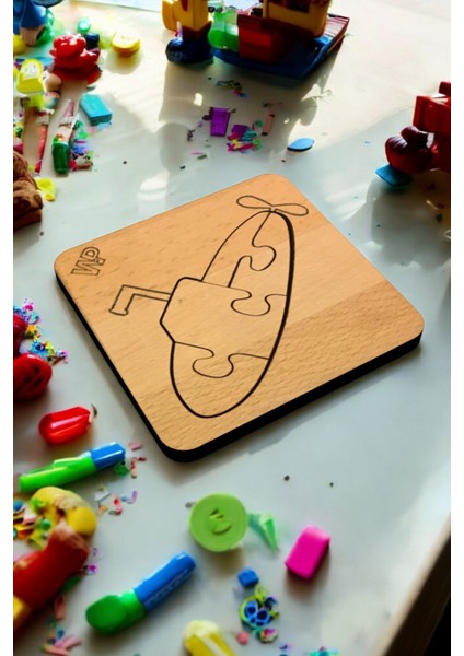 Eğitici Puzzle 4mm Plywood Ahşap Boyanabilir Çocuklar Için - Taşıtlar - denizaltı