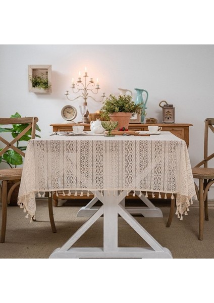 Çok Amaçlı Masa Örtüsü Vintage Amerikan Tarzı Tığ Kesim Piknik Örtüsü 150X150CM (Yurt Dışından)
