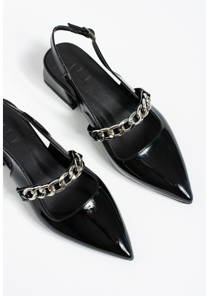 Violet Kısa Topuk Zincir Detaylı Klasik Topuklu Ayakkabı - Babet