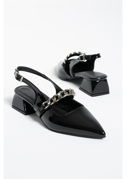 Violet Kısa Topuk Zincir Detaylı Klasik Topuklu Ayakkabı - Babet modelleri