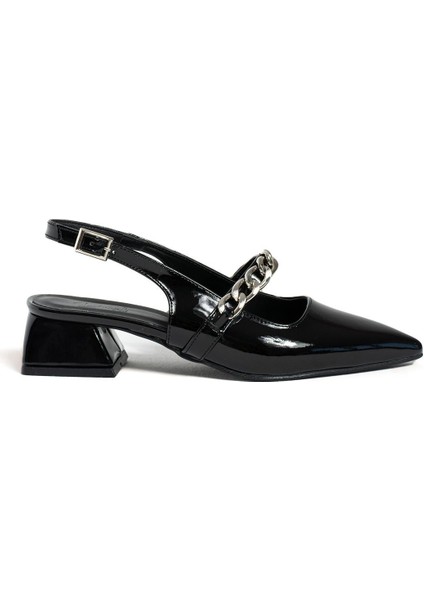 Violet Kısa Topuk Zincir Detaylı Klasik Topuklu Ayakkabı - Babet fırsatları