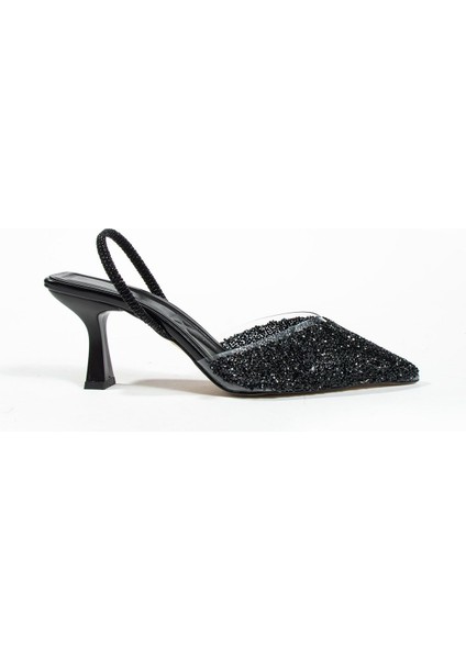 London Cam Kırıntıları Detay Arkası Açık Topuklu Ayakkabı fırsatları