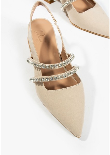 Duxal Kadın Taşlı Bej Babet Topuklu Ayakkabı El Yapımı 37 Numara Şık fiyatları