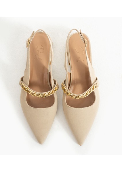 Violet Kısa Topuk Zincir Detaylı Klasik Topuklu Ayakkabı - Babet