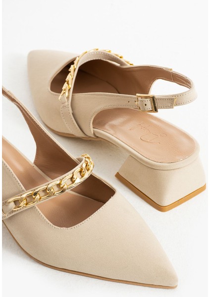 Violet Kısa Topuk Zincir Detaylı Klasik Topuklu Ayakkabı - Babet modelleri