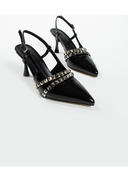 Davin Zımbalı Detay Bilek Bağlı Arkası Açık Kadın Klasik Topuklu Ayakkabı