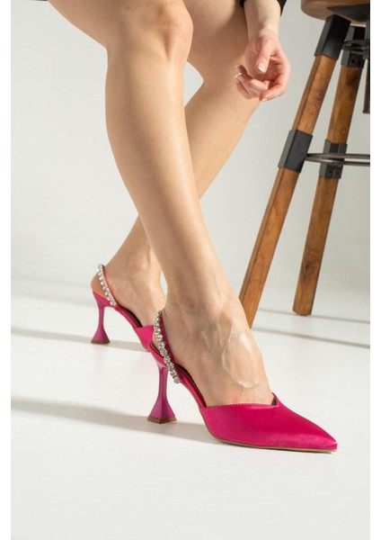 Fuşya Saten Taş Detaylı Topuklu Ayakkabı fiyatları