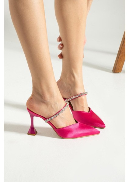 Fuşya Saten Taş Detaylı Topuklu Ayakkabı indirimleri