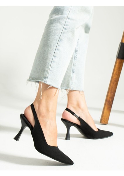 Siyah Saten Topuklu Ayakkabı Kadınlar İçin Orta Topuklu