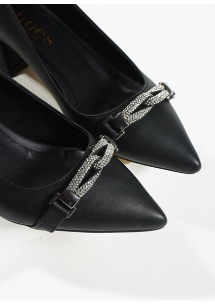 Siyah Taş Detay Kadın Topuklu Ayakkabı modelleri