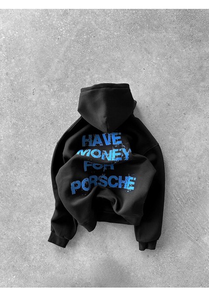 Erkek Oversize Baskılı Kapüşonlu Sweatshirt Siyah