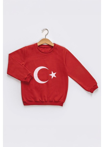 Unisex Çocuk Ay Yıldızlı Basic Sweat 2-7 Yaş
