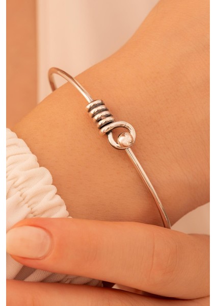 Kadın Gümüş Bileklik - El Yapımı Oksitli Model Gümüş Zahit Kadın Bileklik Kelepçe