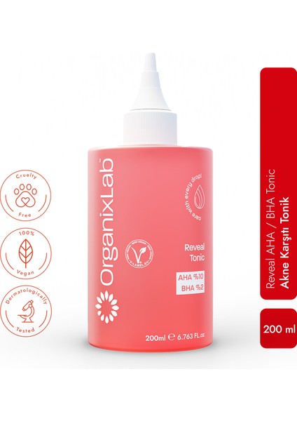 Organixlab Reveal Akne Karşıtı Tonik I Aha & Bha Canlandırıcı I Peeling Etkili Gözenek Sıkılaştırıcı 200 ml