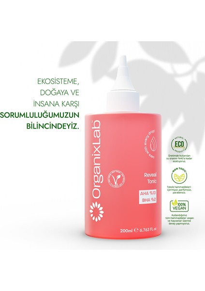 Organixlab Reveal Akne Karşıtı Tonik I Aha & Bha Canlandırıcı I Peeling Etkili Gözenek Sıkılaştırıcı 200 ml