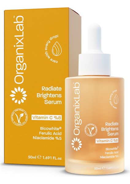 Organixlab Radiate Brightens C Vitaminli Aydınlatıcı Serum I Cilt Tonu Eşitleyici | Tüm Cilt Tipleri 50 ml