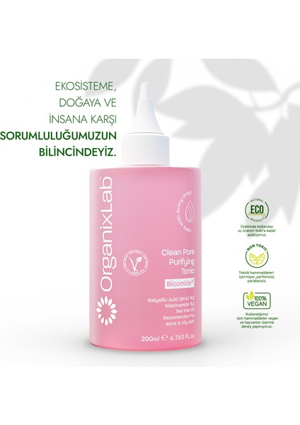 Organixlab Clean Pore Gözenek Arındırıcı Tonik Bha Gözenek Sıkılaştırıcı I Karma Ve Yağlı Ciltler 200 ml