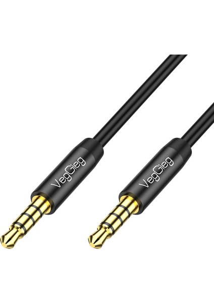 Veggieg 3.5mm Jack Trrs Hi-Fi Örgülü Aux Mikrofon ve Ses Kablosu 2 Metre