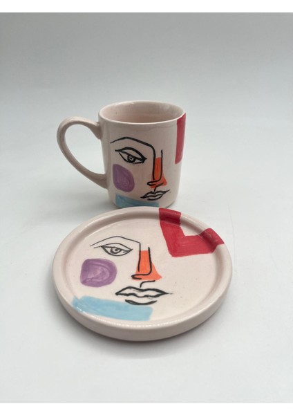 Kimya Ceramics Handmade Seramik Kahve Fincanı(Pop-Art Yüz Çizimli)