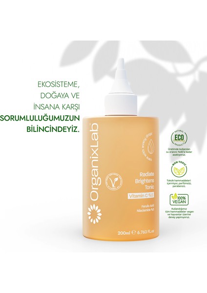 Organixlab Radiate Brightens C Vitaminli Aydınlatıcı Tonik I Cilt Tonu Eşitleyici | Tüm Cilt Tipleri 200 ml