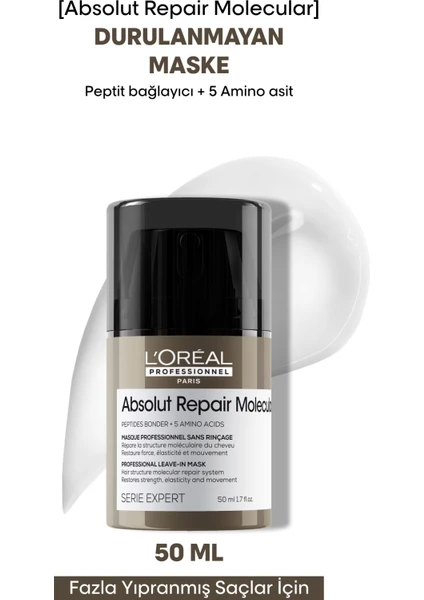 L'Oréal Professionnel Absolut Repair Molecular Tüm Yıpranmış Saçlar İçin Durulanmayan Maske 50 ml