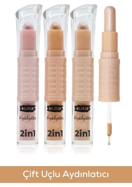 Çift Uçlu Likit ve Stik Aydınlatıcı 2-In-1 Highlighter 3 Adet