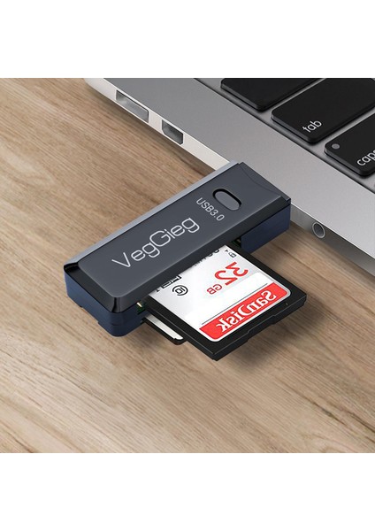 Veggieg USB 3.0 Sd ve Micro Sd Hafıza Kart Okuyucu Siyah