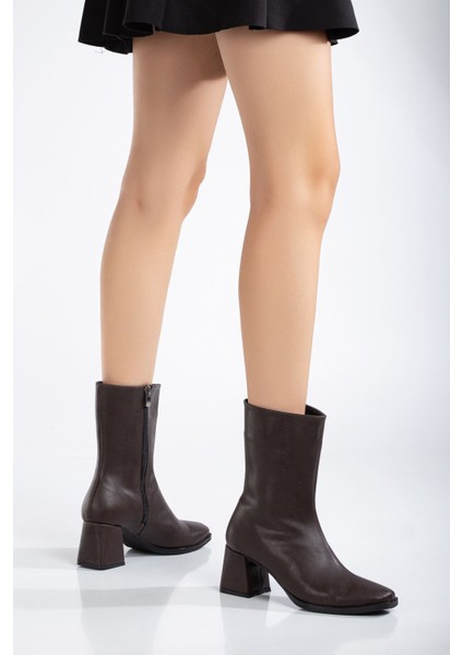 Remia Topuklu Deri Bot Kahverengi