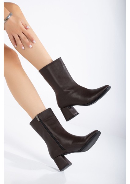 Remia Topuklu Deri Bot Kahverengi modelleri
