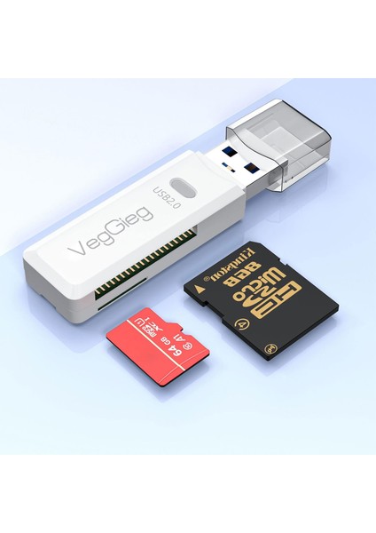 Veggieg USB 2.0 Sd ve Micro Sd Hafıza Kart Okuyucu Beyaz