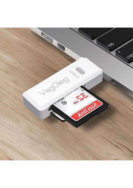 Veggieg USB 2.0 Sd ve Micro Sd Hafıza Kart Okuyucu Beyaz