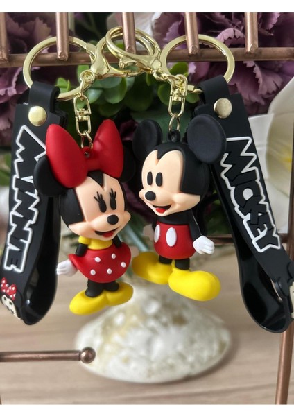 3D Minnie ve Mickey Mouse Çift Anahtarlık Büyük Boy ve Çanta Aksesuarı 2 Adet