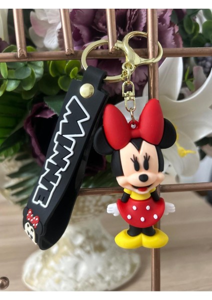 Büyük Boy Minnie 3D Mickey Mouse Silikon Anahtarlık Cüzdan Çanta Aksesuarı 1 Adet