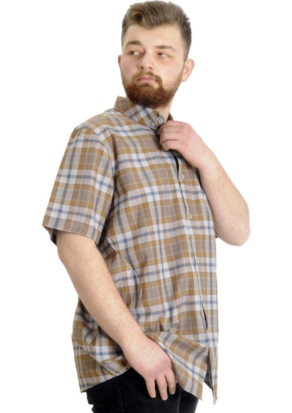 Büyük Beden Erkek Gömlek Ekose Kısa Kollu 23301 Kahverengi modelleri