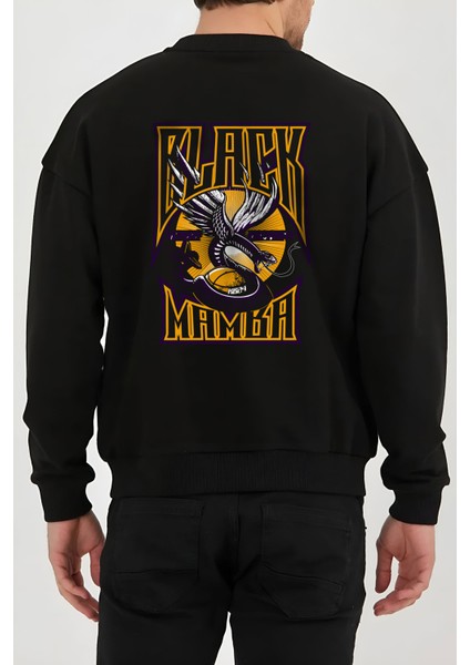 Black Mamba 8 Baskılı Siyah Kadın Erkek Pamuklu Sweatshirt CU196